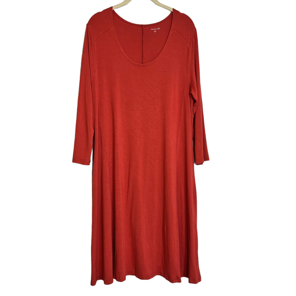 Garnet Hill Womens Shift Dress Large Dark Coral Midi Viscose Elastane